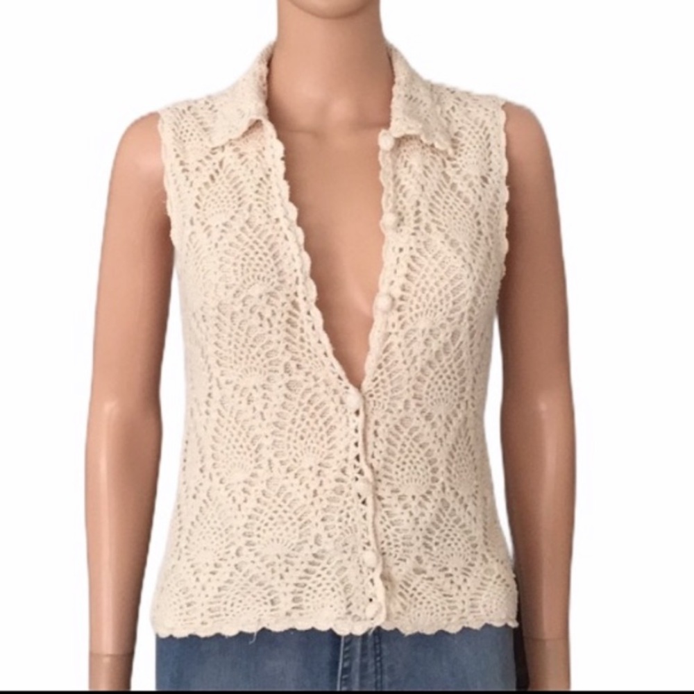 NWOT Honors crochet silk cotton lace cream sleeveless top